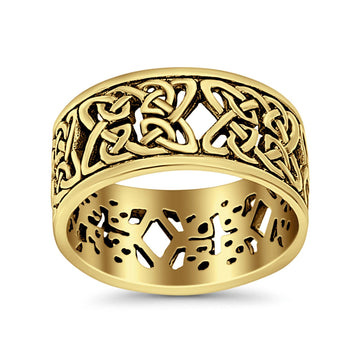 Weave Celtic Oxidized Band Solid Yellow Tone 925 Sterling Silver Thumb Ring (10mm)